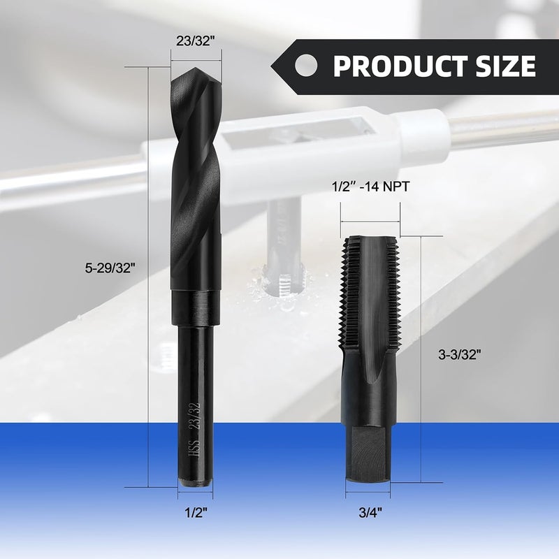 RURITKIT 1/2-14 NPT Pipe Tap and 23/32" drill Set, Carbon Steel Hand Threading Plumbing Tap Set for Plumbers Mechanics DIY Thread cutting tools - Image 1